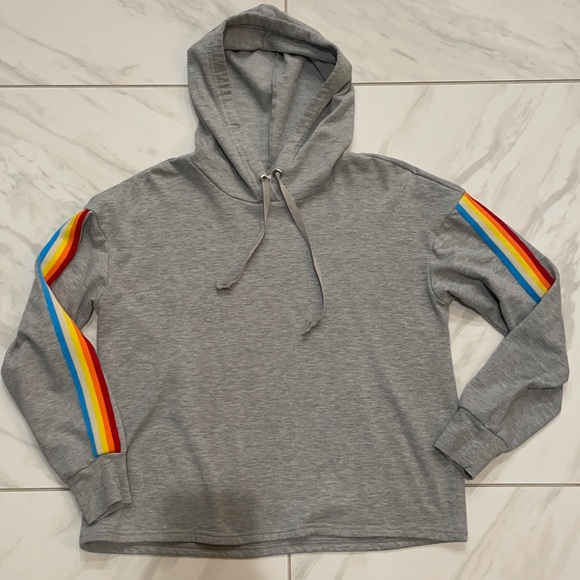 Women’s/ teens gray hoodie with rainbow trim - Picture 1 of 4